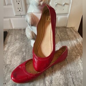 Frye red patent leather flats